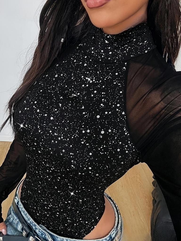 European & American Sexy Sheer Long-Sleeve Bodysuit