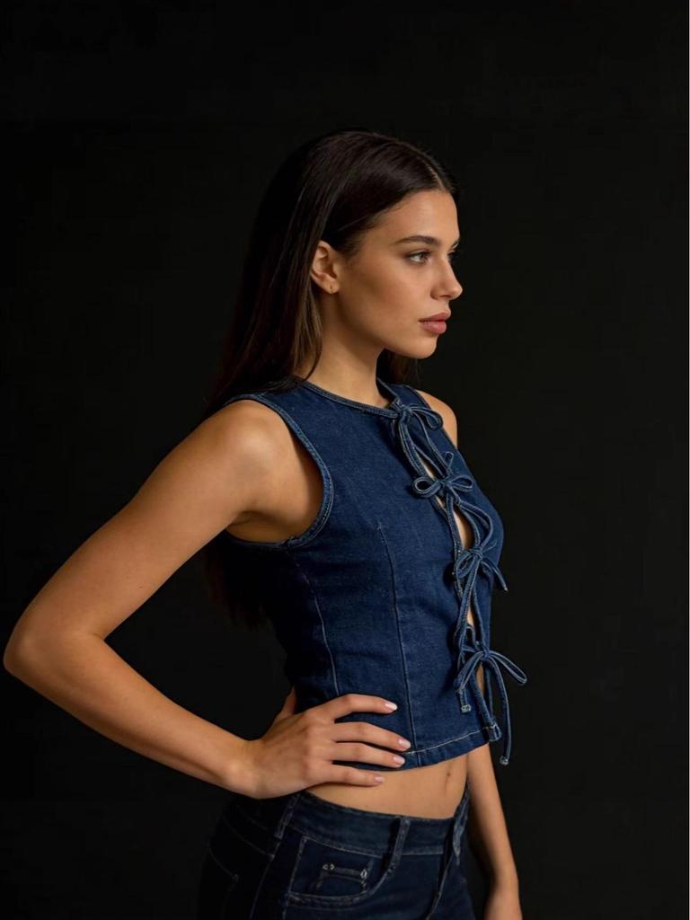 Women's Tie-Dye Lace-Up Sleeveless Denim Vest