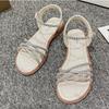 Fashion Women Shoes 2025 New Summer Fashion Rhinestone Flat Sandal Lightweight Buckle Strap Roman Sandal Outdoor Soft Bottom Beach Shoes