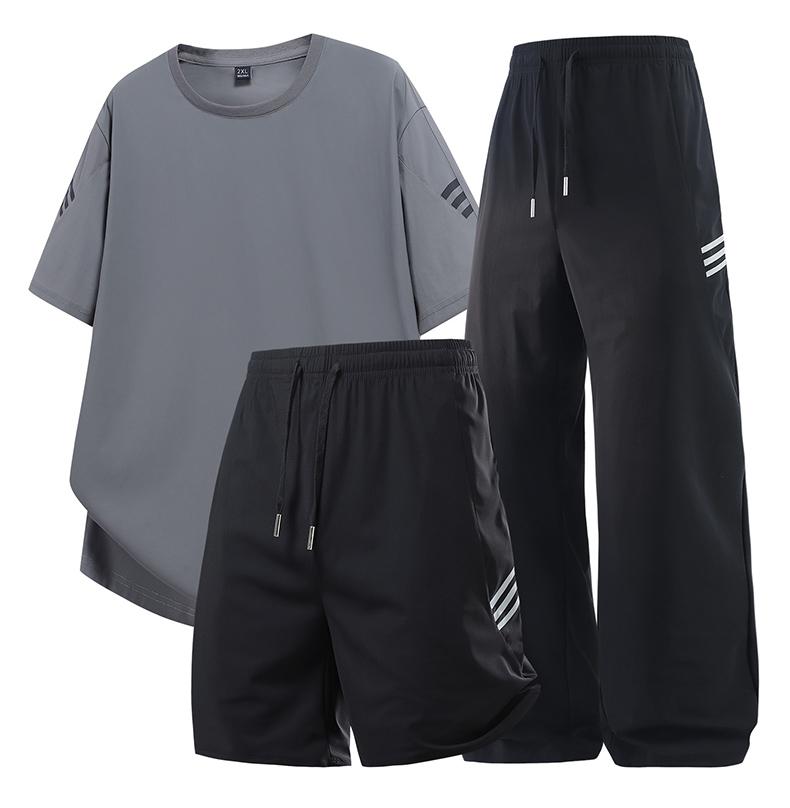 Three-piece Suit, Versatile Men s Three-bar Short-sleeved Shorts, Three-piece Sportswear Suit 2XL