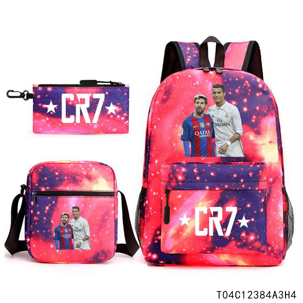 Luo Qixing Three-Piece Schoolbag, Male And Female Students Leisure Bag, Printed Large-Capacity Outdoor Backpack