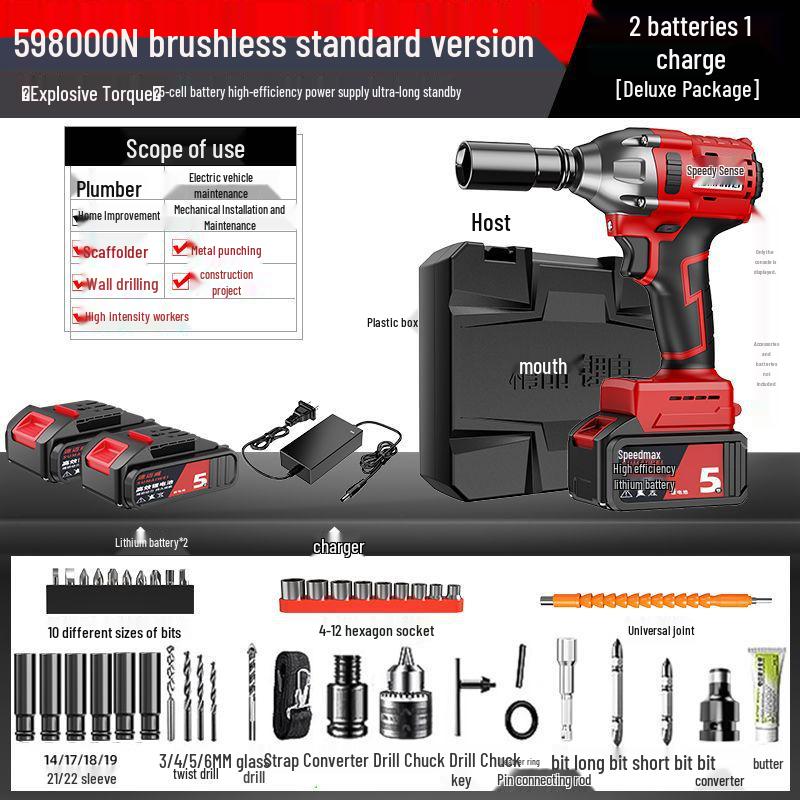 High Torque Brushless Electric Impact Wrench with Rechargeable Lithium Battery for Woodworking, Scaffold, and Auto Repair
