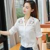 SURWENYUE Fashion White Women Shirt Long Sleeve V-neck Clothing Embroidery Plus Size Women Tops