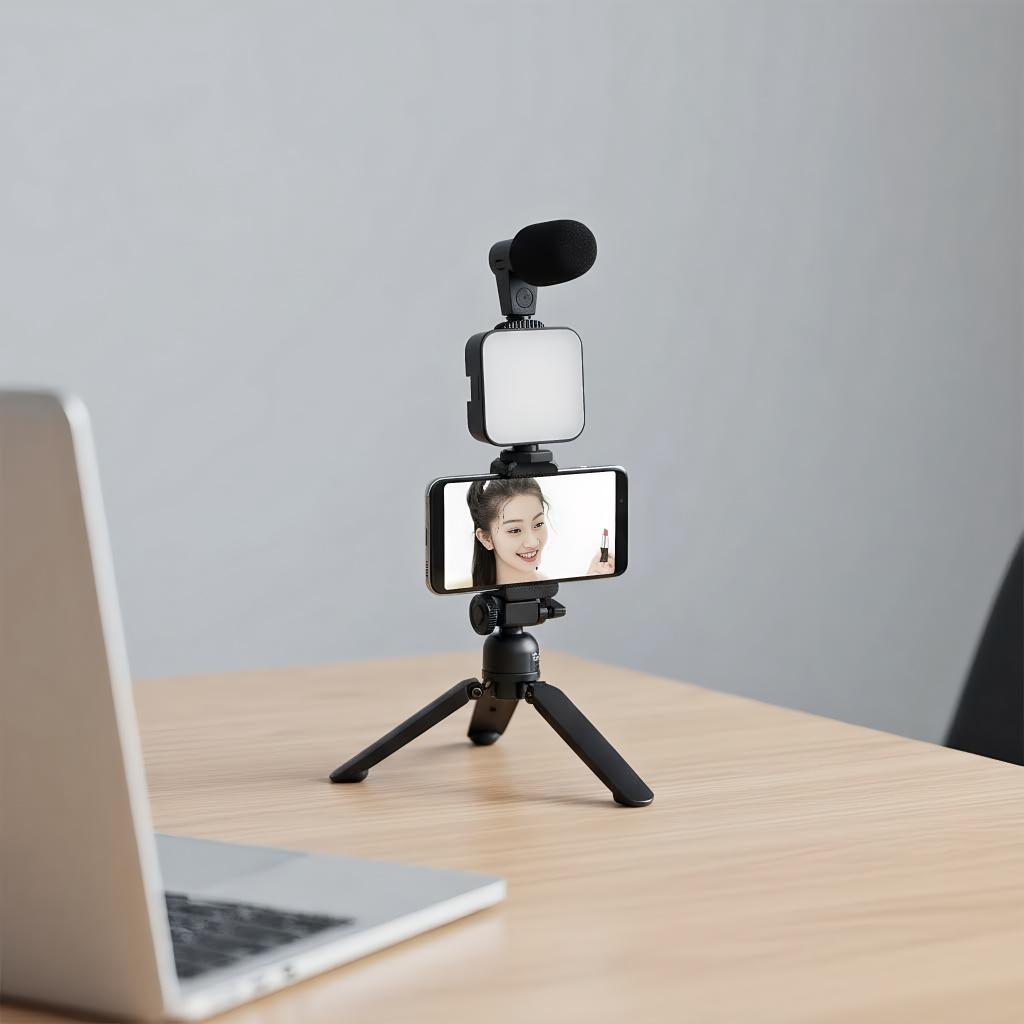 Smartphone Tripod with Mini Mic, LED Fill Light for TikTok YouTube