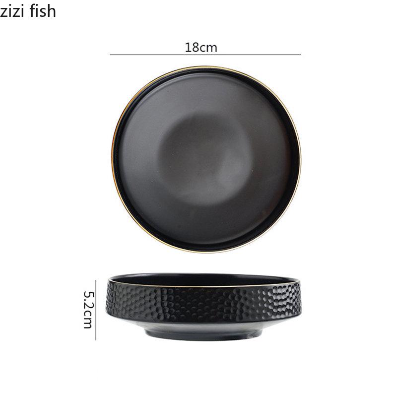 Gold-plated Ceramic Bowl Household Soup Bowl Salad Bowl Dessert Bowls Snack Bowls Restaurant Circular Solid Color Tableware