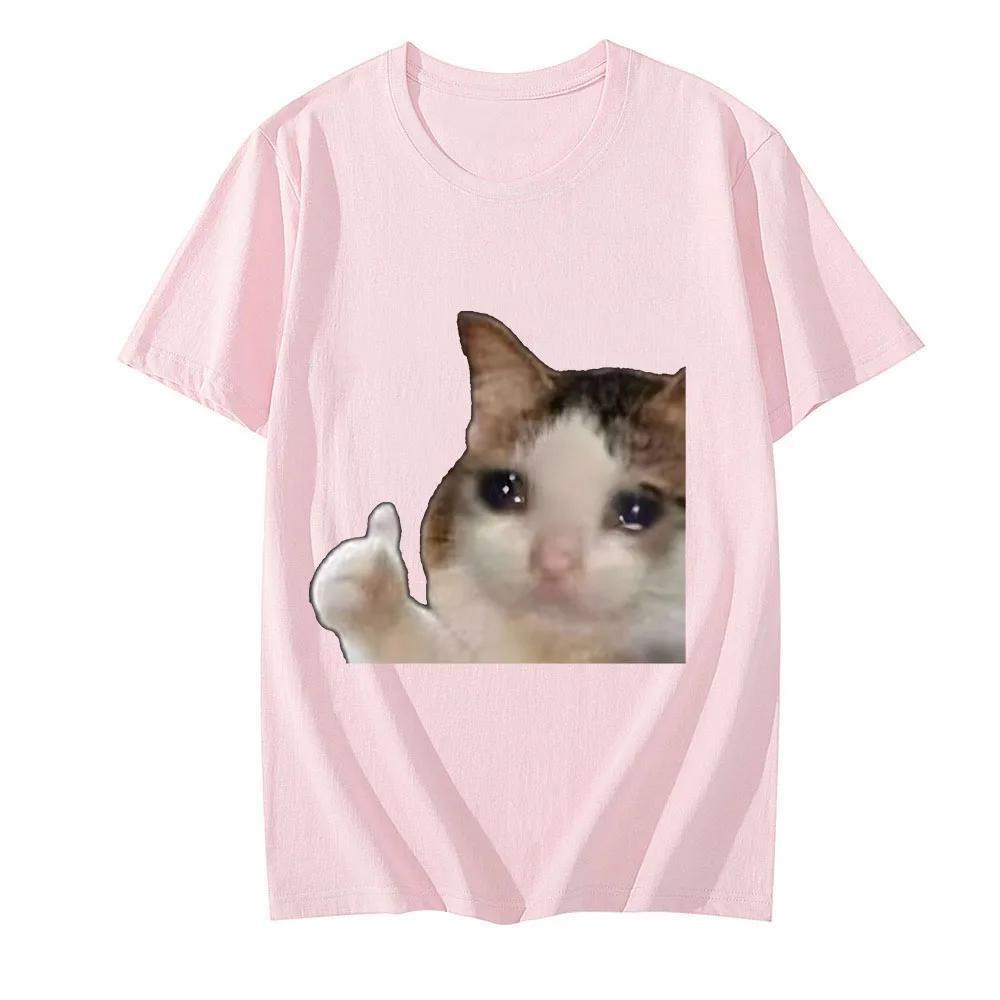 Pattern Printed Funny Meme Cats T-shirt Unisex Kawaii Casual T-shirt Short Sleeved O-neck T-shirt Summer Cartoon T-shirt