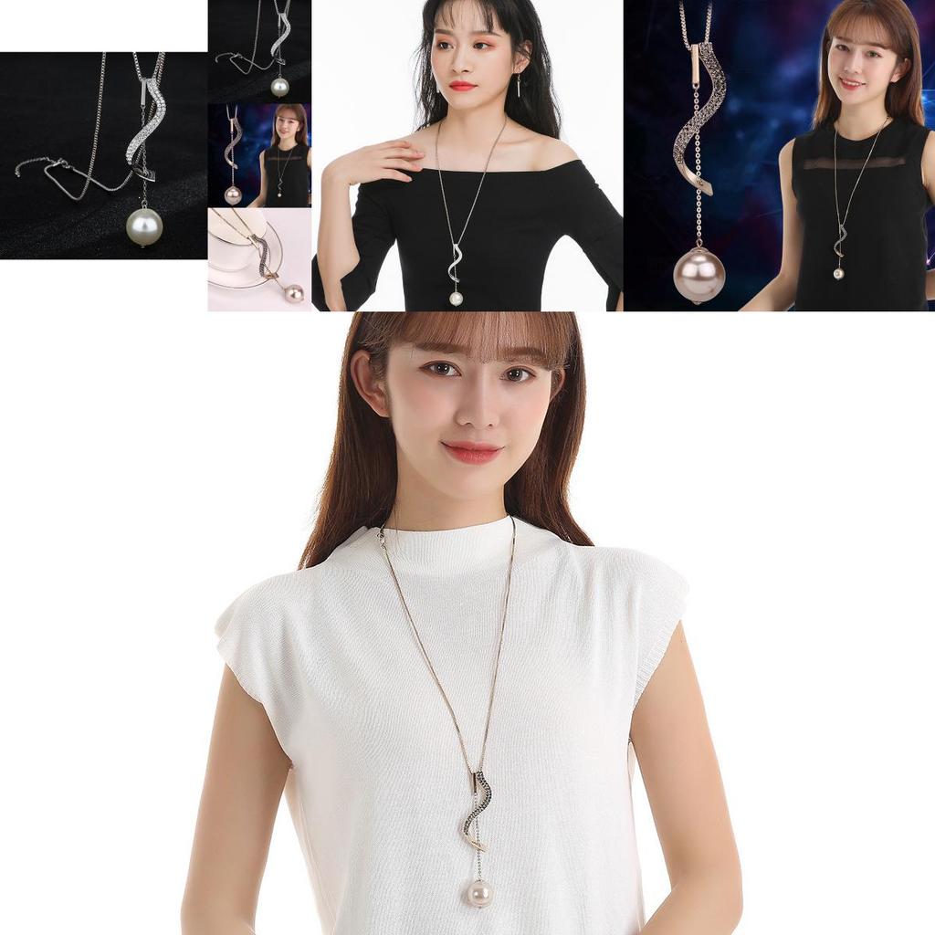 Elegant Alloy Pearl Sweater Necklace With Unique Geometric Design For Fashionable Women