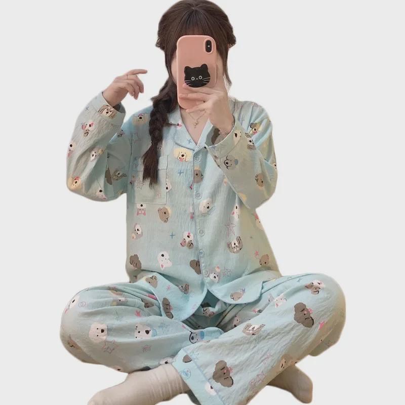 Women's Cute Puppy Print Cloud Cotton Pajama Set - Autumn Long-Sleeve Top & Trousers