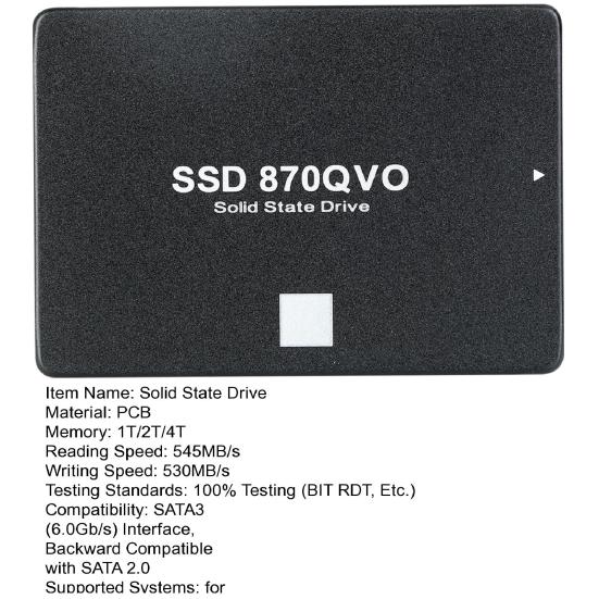 870 QVO SATA III 2.5-inch SSD R/W Speed Up To 545MB/s 530MB/s 1/2/4TB Internal Solid State Drive Compatible with PC Computer Desktop Laptop