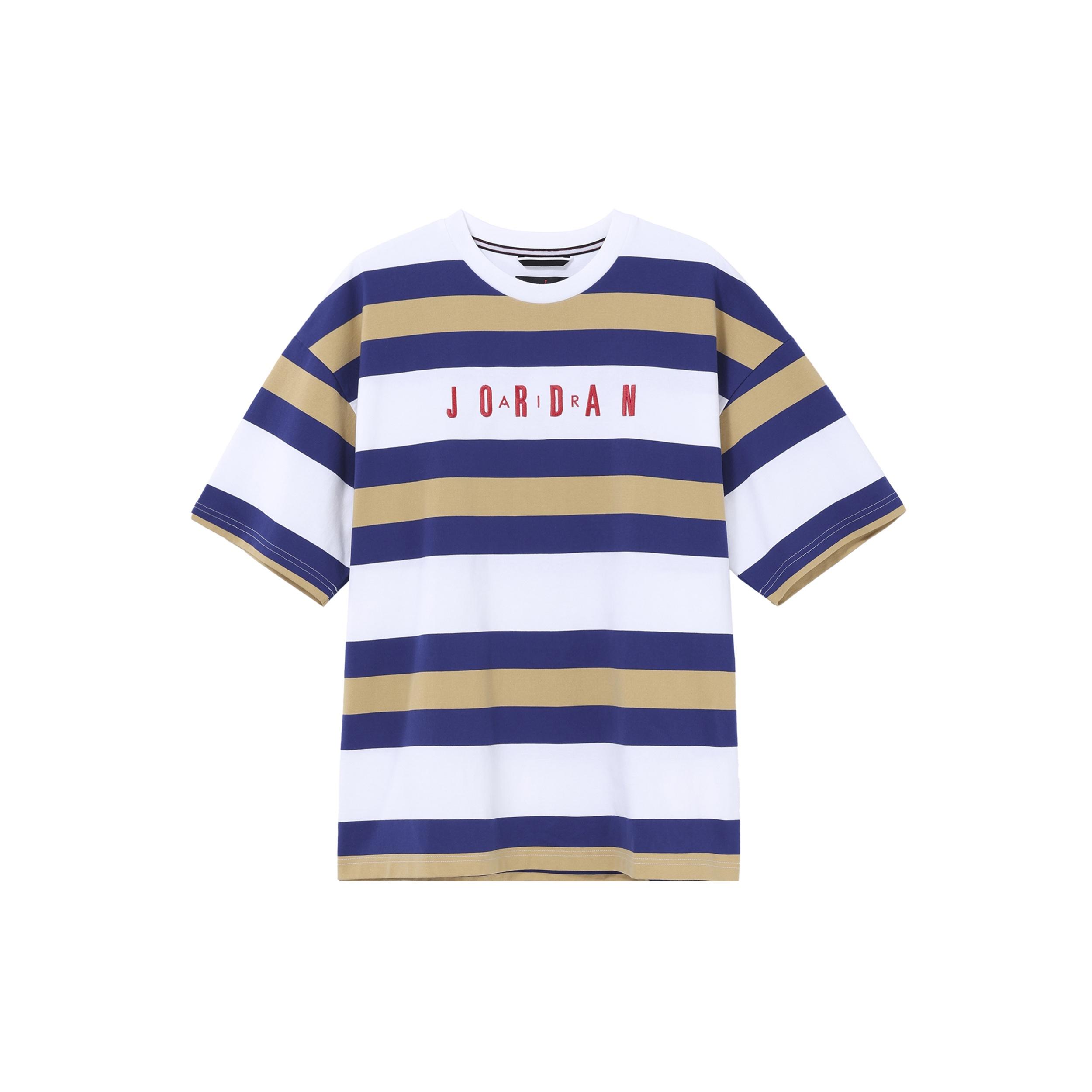 Men s Air Jordan SS22 Stripe Logo Round Neck Short Sleeve Blue White T-Shirt DV6668-100 XXXL