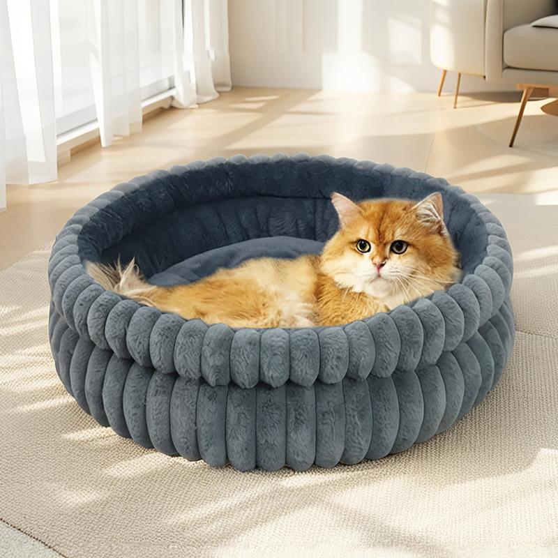 50/60cm Thickened Warm Large Oval Cat Bed Comfortable Detachable Washable Plush Cushion Sleeping Pet Nest Puppy Accessories