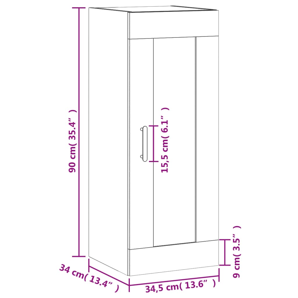 Wall Mounted Cabinet Concrete Grey 34.5 x 34 x 90 cm Particleboard