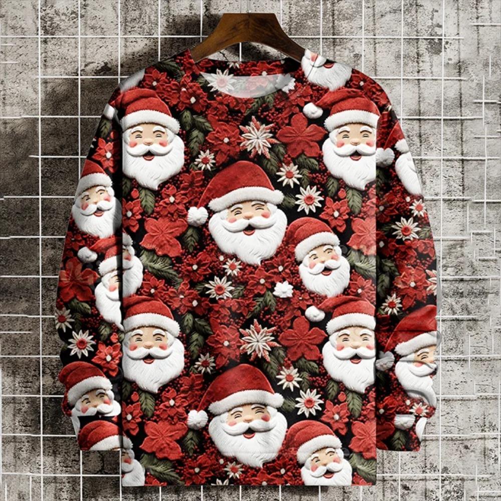 Christmas Element Pattern Men's Sweatshirt Santa Claus 3D Print Pullover Autumn Women Crew Neck Hoodie Long Sleeve Kids Tops