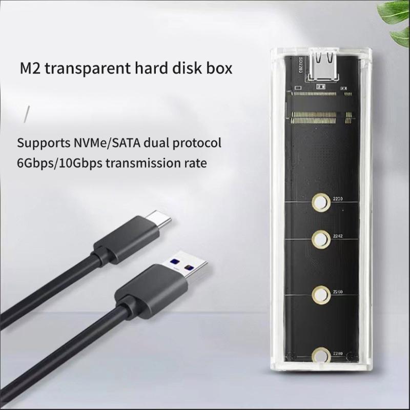 Two Protocols Solid Disk Case Clear USB3.2 USB C 10Gbps PCIE  Solid Disk External Enclosure for 2230-2280 Hard Disk Box