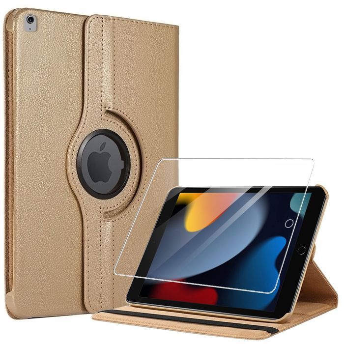 Coque + Verre Trempé - BOOLING - iPad 10,2" - Anti-Rayures - Rotative 360° - Doré