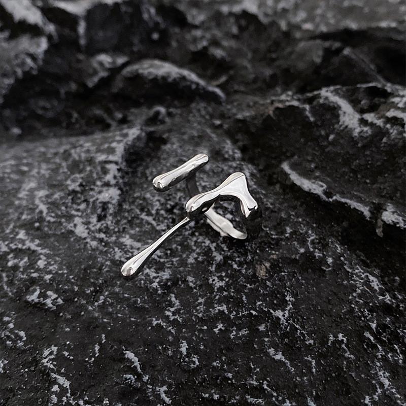 Unique 925 Sterling Silver Irregular Liquid Lava Adjustable Ring For Women With Geometric Design