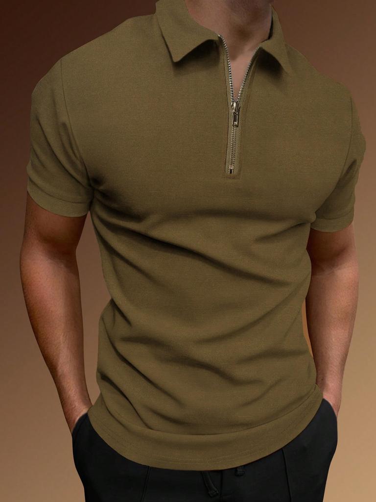 Men's Summer Sports Fitness T-shirt Fashion Casual Solid Color Half Zip Men's T-shirt