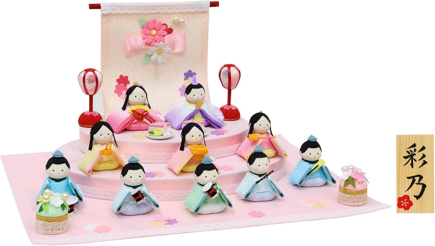 

Osaka Choseido Hina Personalized Wooden Tag Included Chirimen Hina Dolls Small Flower Dolls, Compact, (Sent Separately), (10 Dolls)