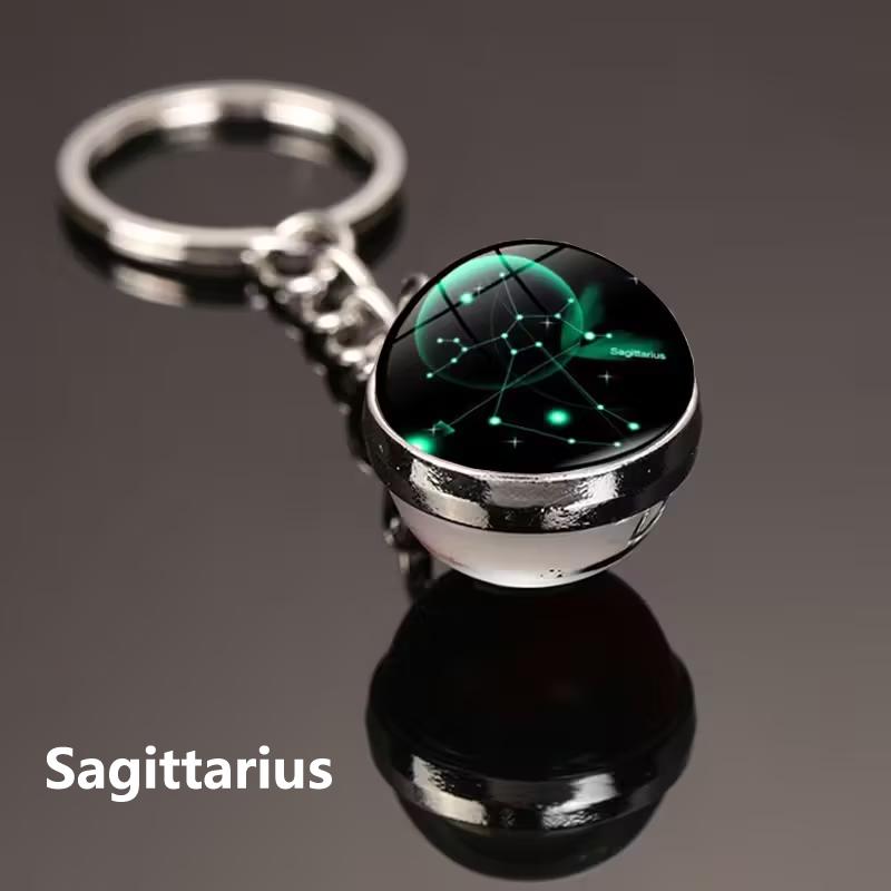12 Constellations Luminous Car Keychain Glass Ball Zodiac Key Ring Starry Sky Pendant