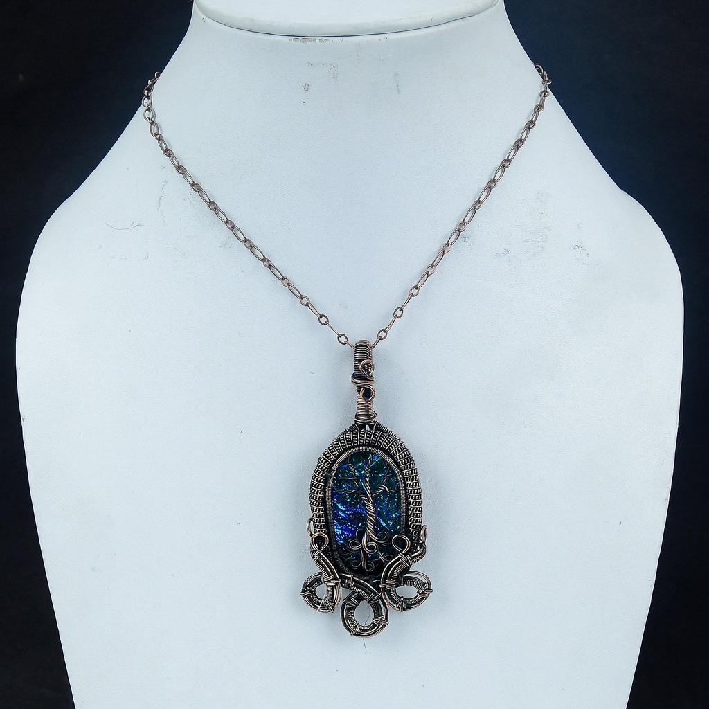 Australian Triplet Opal 999 Copper Wire Wrapped Pendant, Handmade Gemstone Jewelry Pendant Gift For Birthday