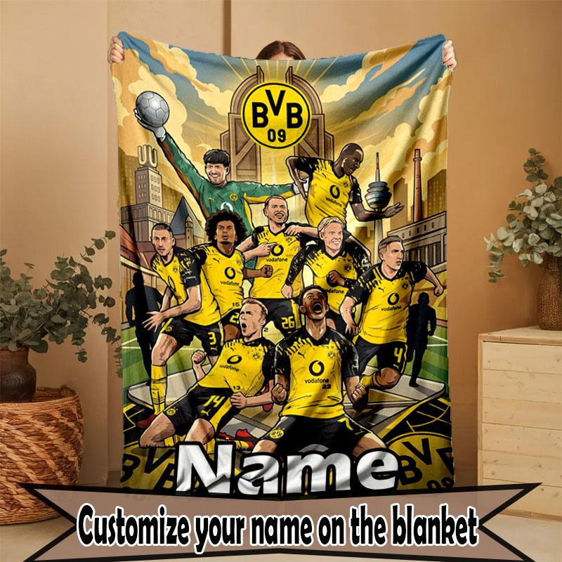 Personalisierte Borussia Dortmund Bvb Decke mit individuellem Namen, Heimdekoration, Schlafzimmer, Sofa, Camping, Couch, Geschenke für Geburtstag Weihnachten