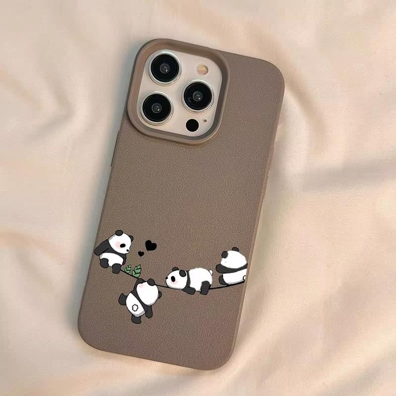 17AIR Interacting Pandas Phone Case For iPhone 14 15 16E Plus Pro X XR XS 16E iPhone 11 12 13 Pro Max Candy Color Lichee Pattern