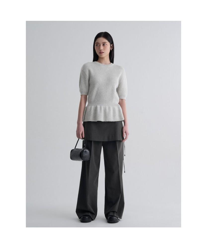 8SECONDS Hem Ruffle Short Sleeve Pullover Light Gray