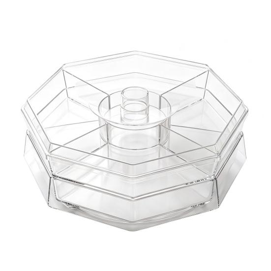 Rotating Serving Tray, with Multi-Compartment And Central Sauce Cup Design, Food Tray for Cold Cuts Seafood Fruits Vegetables A
