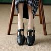 Fashion New Spring/summer Mary Jane Shoes for Women Split Leather Round Toe Thick Heel Shoes Casual Brogues Black Chunky Heel Shoes