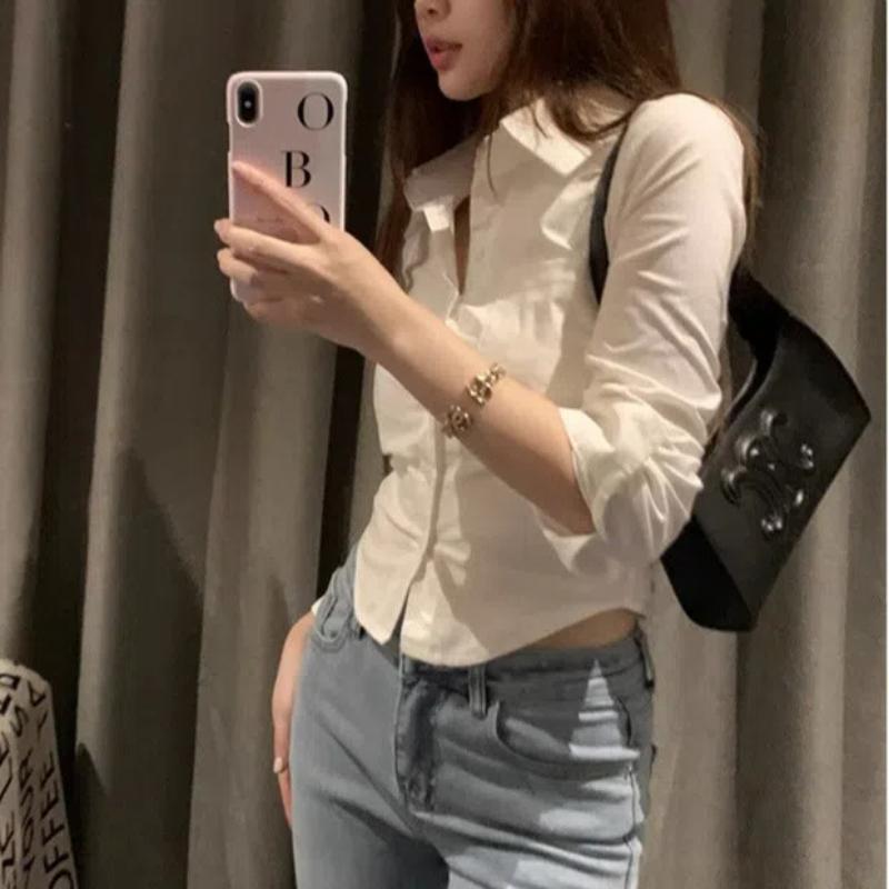 JK Uniform Bílá košile Dámská Nový jarní design Dlouhý rukáv Nika Slim fit Top s řasením v pase