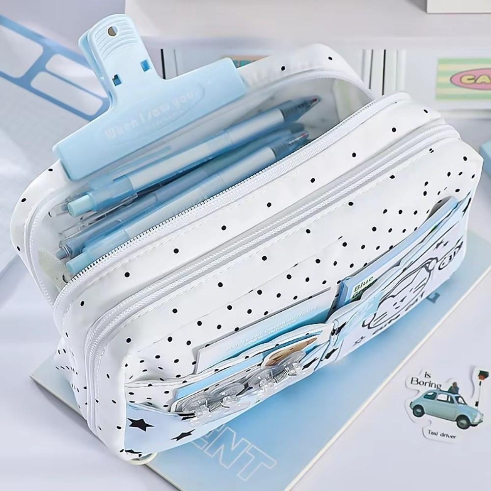 Multi-Layer Pencil Case Cat Pattern Stationery Bag Stationery Organizer Pen Bag Office