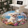 Floral Garden Dog,Ocean View Pet Chair Mat Round Rug Office Carpet, Non Slip, Suitable for Living Rooms, Bedrooms Decor.1205180a