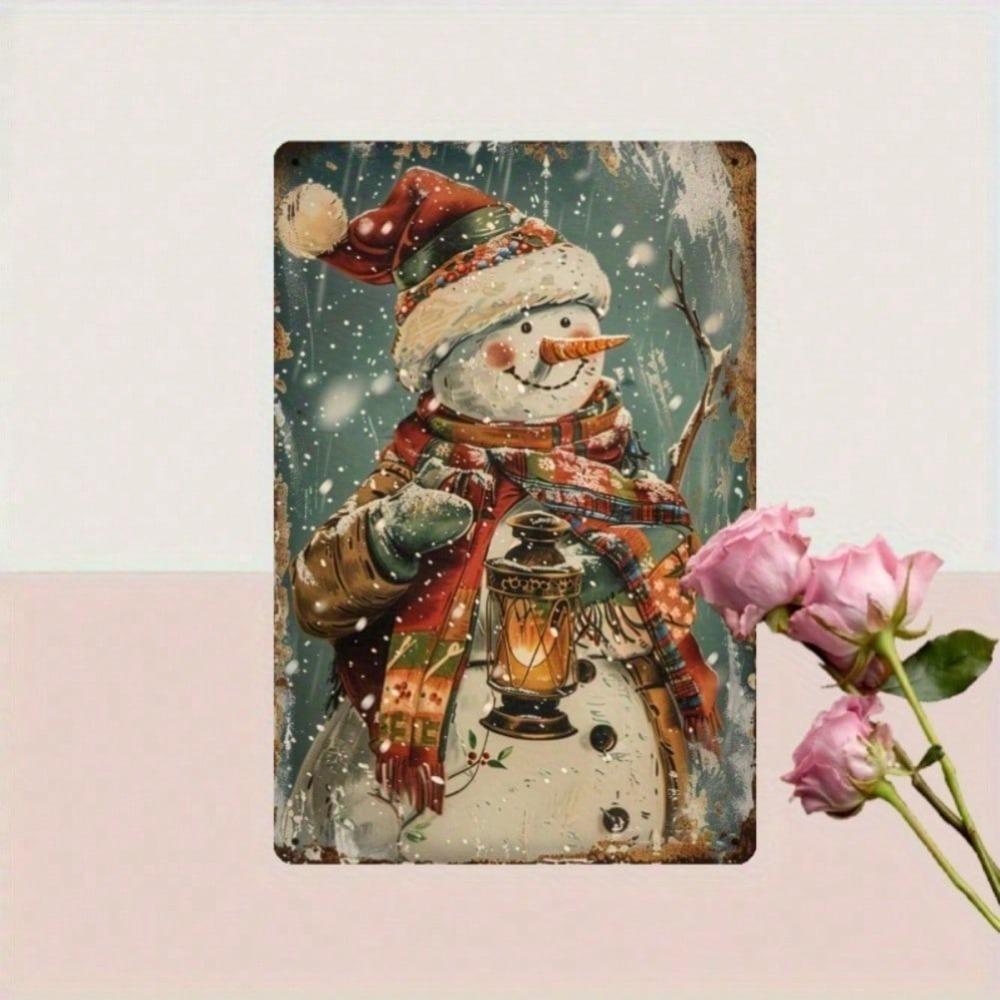 2D Flat 12x8 Inch Vintage Christmas Snowman Metal Tin Sign Rustic Wall Plaque Durable Farmhouse Decor for Living Room Coffee Shop Garage Garden