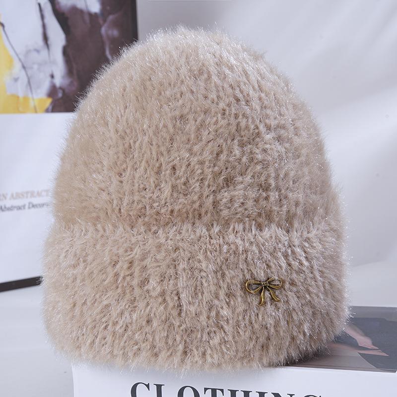 Women's Winter Warm Knitted Hat Korean Style Trendy and Versatile Imitation Mink Hair Big Head Flange Plush Wool Hat Windproof Ear Protection