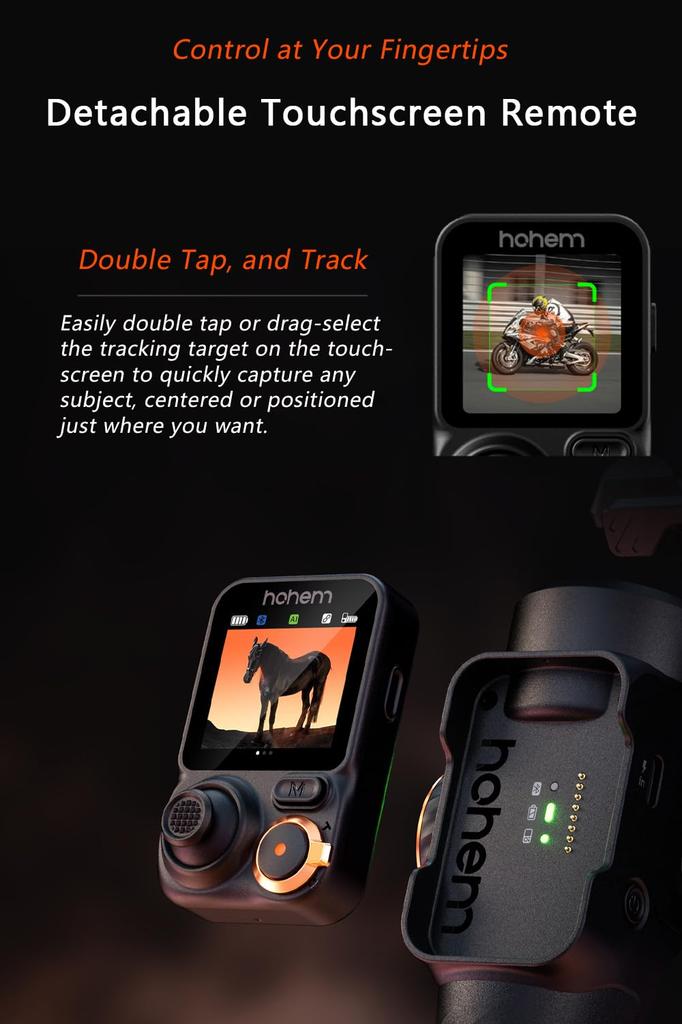 Stabilizator Gimbalowy do Smartfona hohem M7 z Odpinanym Ekranem Dotykowym AI 500g Gimbal dla iPhone'a i Selfie Wsparcie dla Japońskiej Aplikacji Śledzenie, Pilot, Obciążenie,