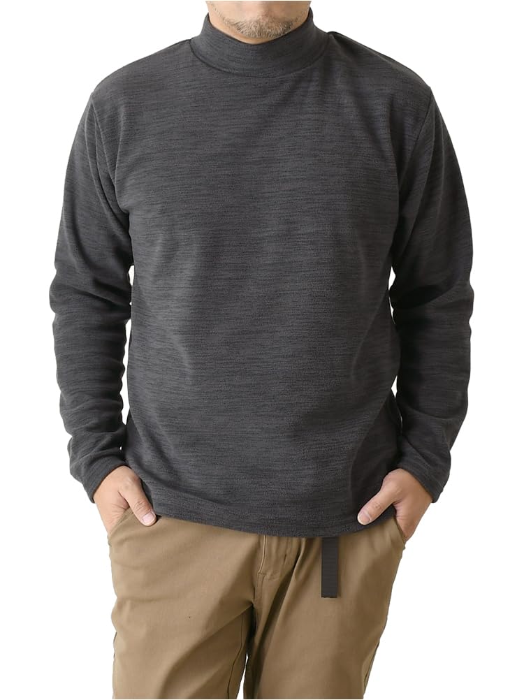 

Свитшот с высоким воротом из флиса, сшитый и длинный рукав, теплый, с флисовой подкладкой, с воротником-стойкой, бренд L [First Down] RB3-1056 G-Heather Black-07