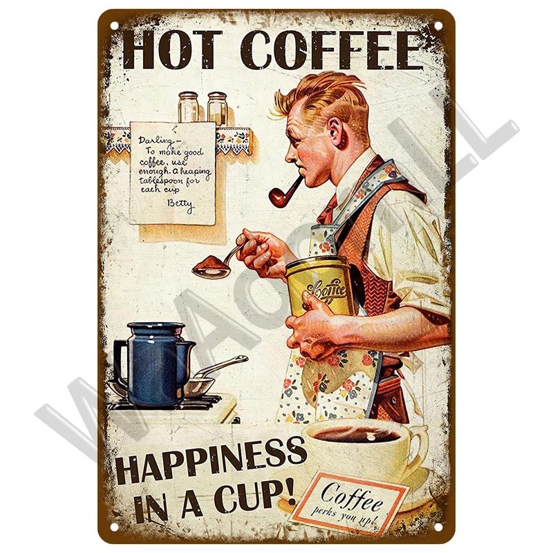 Vintage Coffee Metal Sign | Retro Tin Wall Art | Kitchen/Bar/Cafe Decor