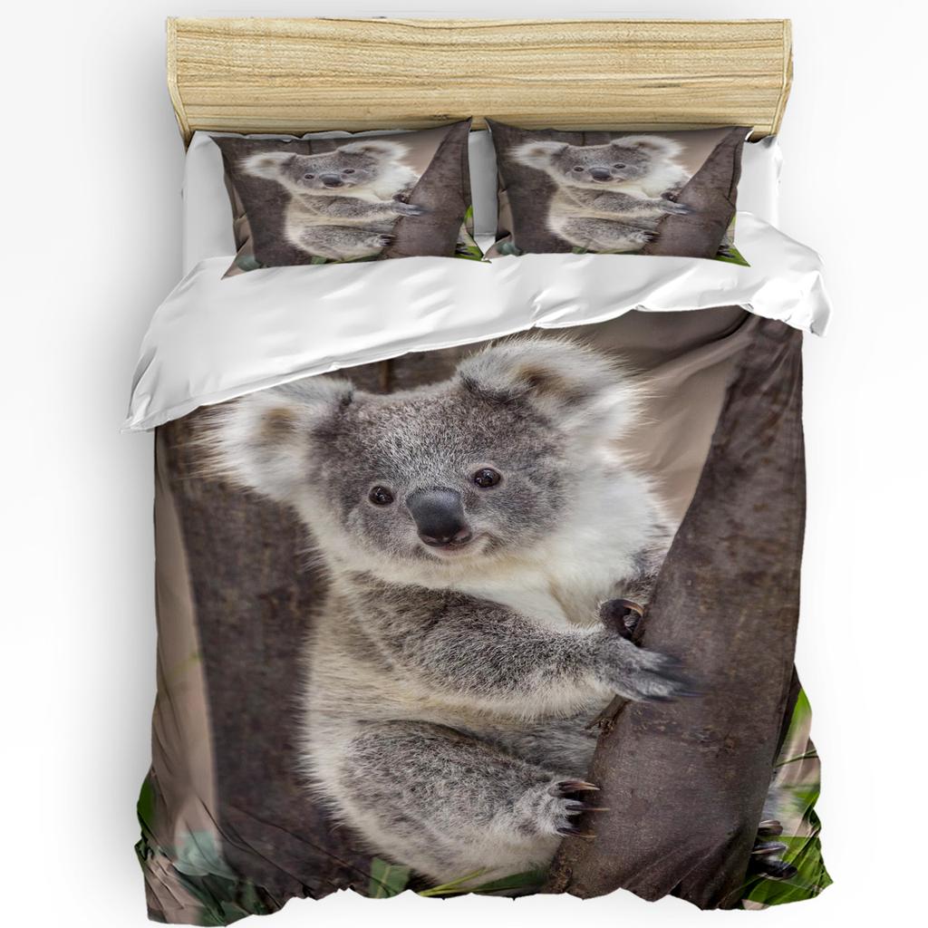 Animal Koala Ours Arbre Imprimé Confort Housse de Couette Taie d'Oreiller Textile de Maison Housse de Couette Garçon Enfant Adolescent Fille Ensemble de Literie 3 pièces