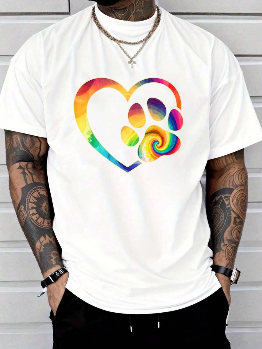 

Cute Tie Dye Dog Paw Love Heart Print Colorful Pet Dog Lover Unisex T-Shirt L