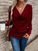 Women's Elegant V-neck Long-sleeve Solid Color T-shirt for Autumn/Winter
