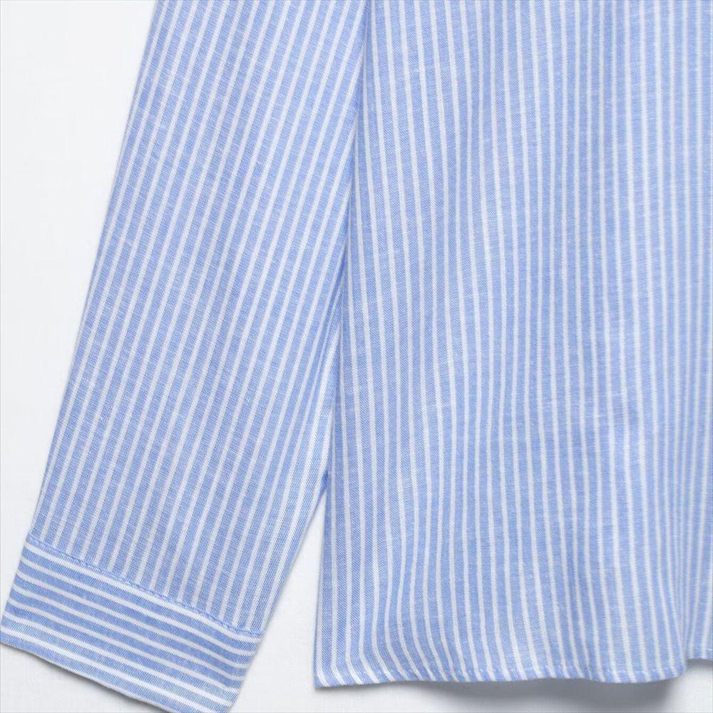 2025 Spring/Summer Women's Striped Long-Sleeve Turn-Down Collar Shirt