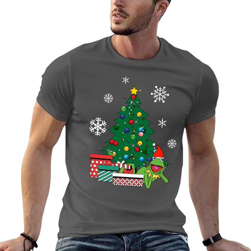Kermit Around The Christmas Tree Muppets T-Shirt Cotton T Shirt Man G Man T Shirts for Men T-Shirt
