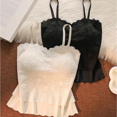 Summer Seamless Lace Backless Camisole Vest for Women with Chest Cushion and Strapless Sleeveless Top for Outerwear