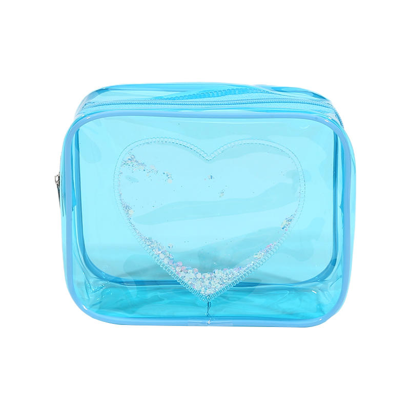 Women's Fashion Portable Sequin Love Heart Cosmetic Bag Zipper Pouch Cute Travel Toiletries Storage Bag