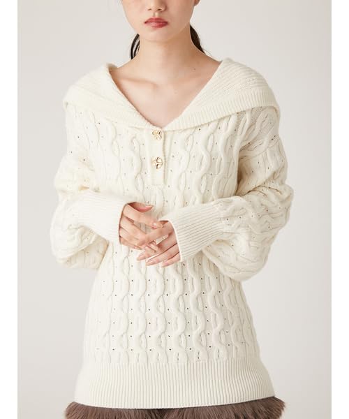 Lily Brown Sailor Collar Cable Knit LWNT245056 White Women's