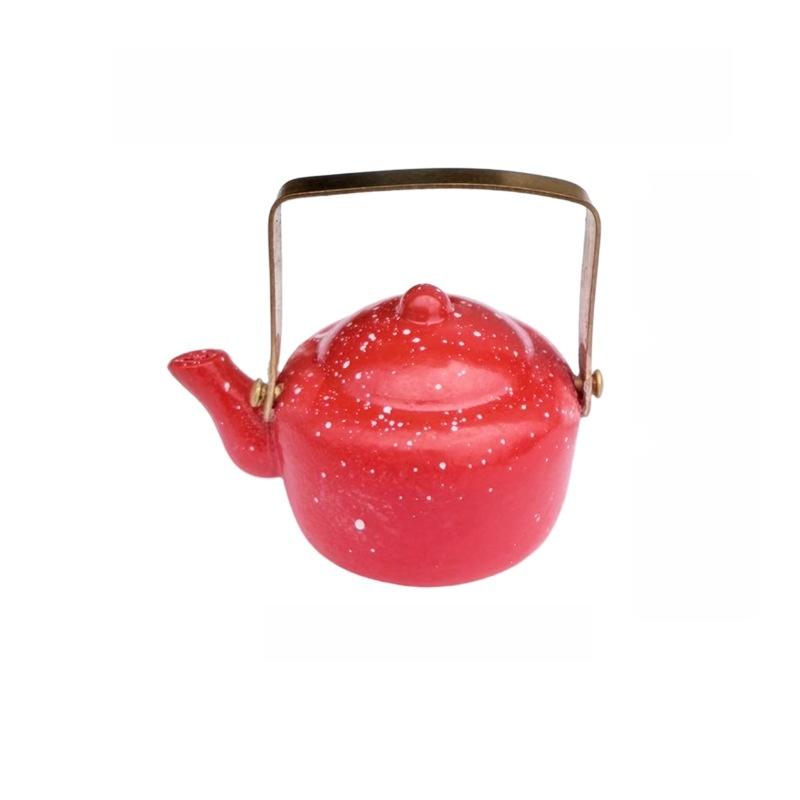 Classic 1:12 Scale Miniature Enamel Kettle for Dollhouse Kitchen Retro Design