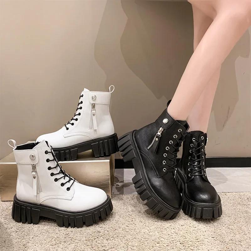 2024 New  Boots Female BritishStyle All The Thick Soled Net Red Autumn Thin Shoes Fashion Single Ankle Boots
