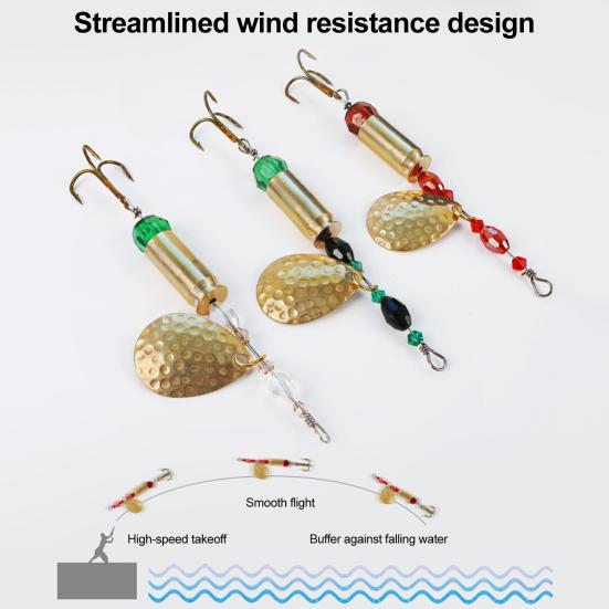 5Pcs Blade Rotating Spinner Metal Lures with Treble Hooks Streamlined Design Bright Colors Artificial Spoon Baits Freshwater Fishing Baits