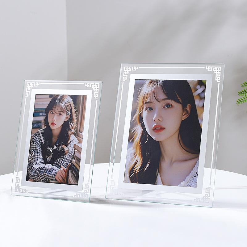 Clear Glass Picture Frame Minimalist Crystal Tabletop Photo Frame Multiple Sizes 5/6/7/8/10inch/A4 for Home Office Decor