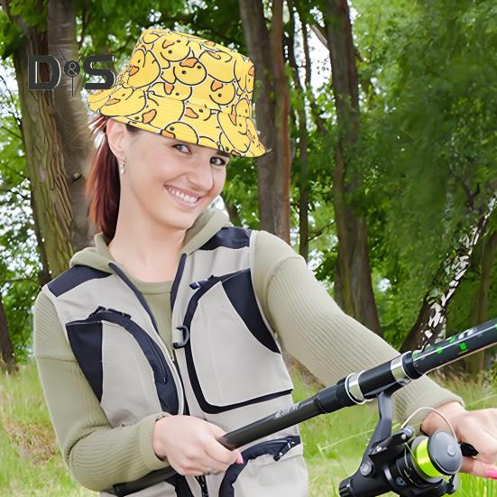 Fisherman Hat Flat Dome Wide Brim Yellow Duck Print Basin Hat Lightweight Breathable Outdoor Sun Hat